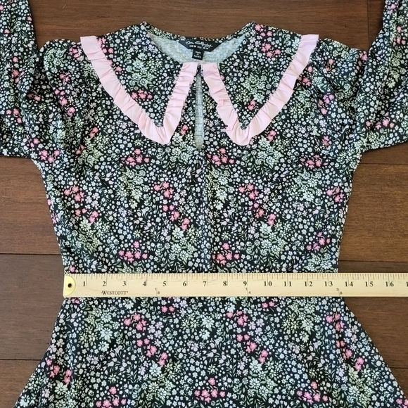 Asos Miss Selfridge Collared Black & Pink Floral Vtg Retro Inspired Dress Size 6 - Picture 7 of 9